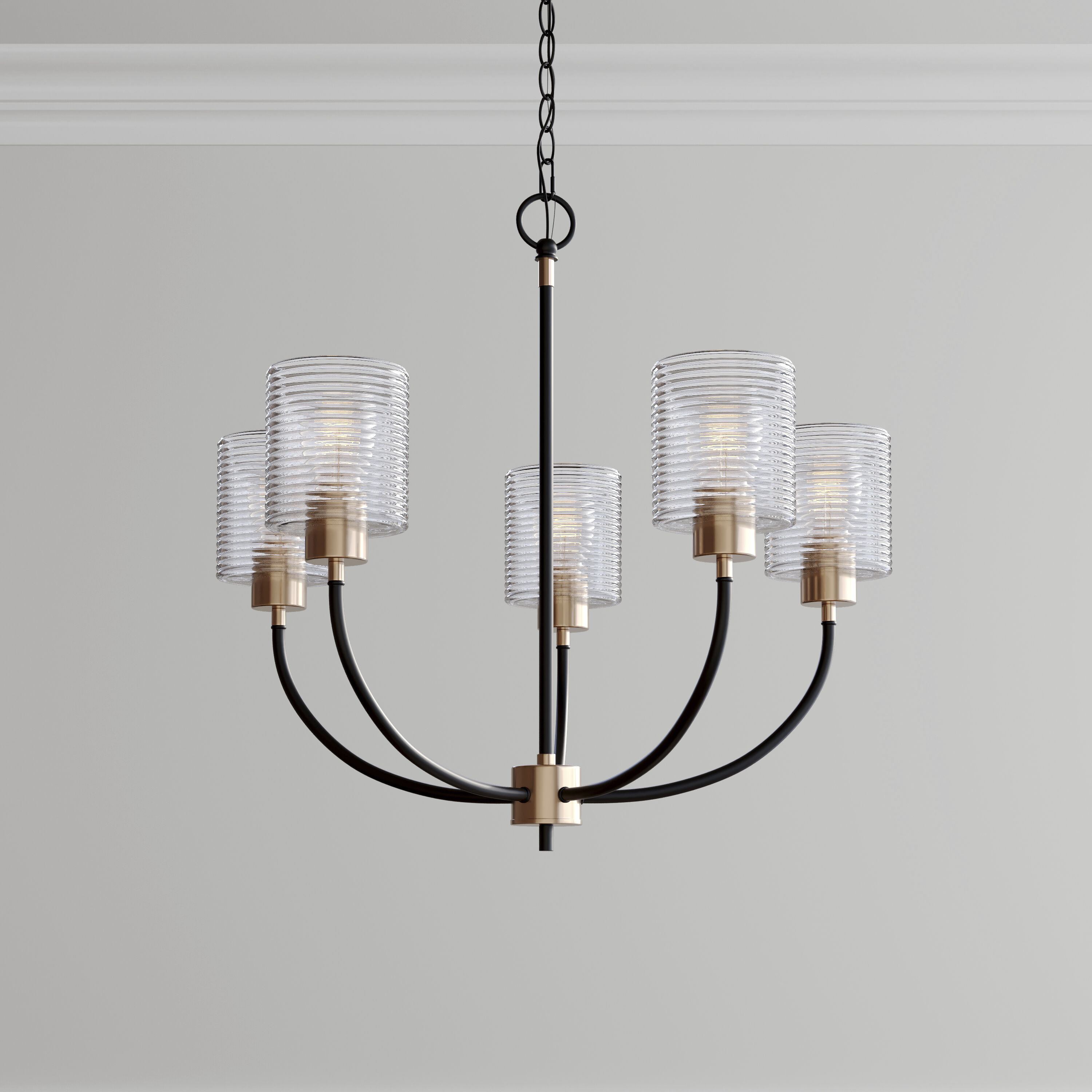 Renitta 5 Light 26 inch Matte Black/Modern Gold Chandelier Ceiling Light